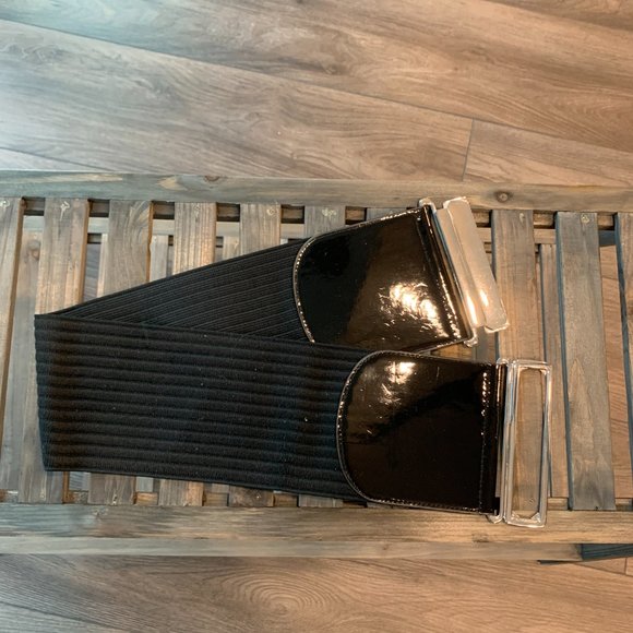 Black H&M Belt Faux Patent Leather and Stretch Fabric - XS - Picture 2 of 7